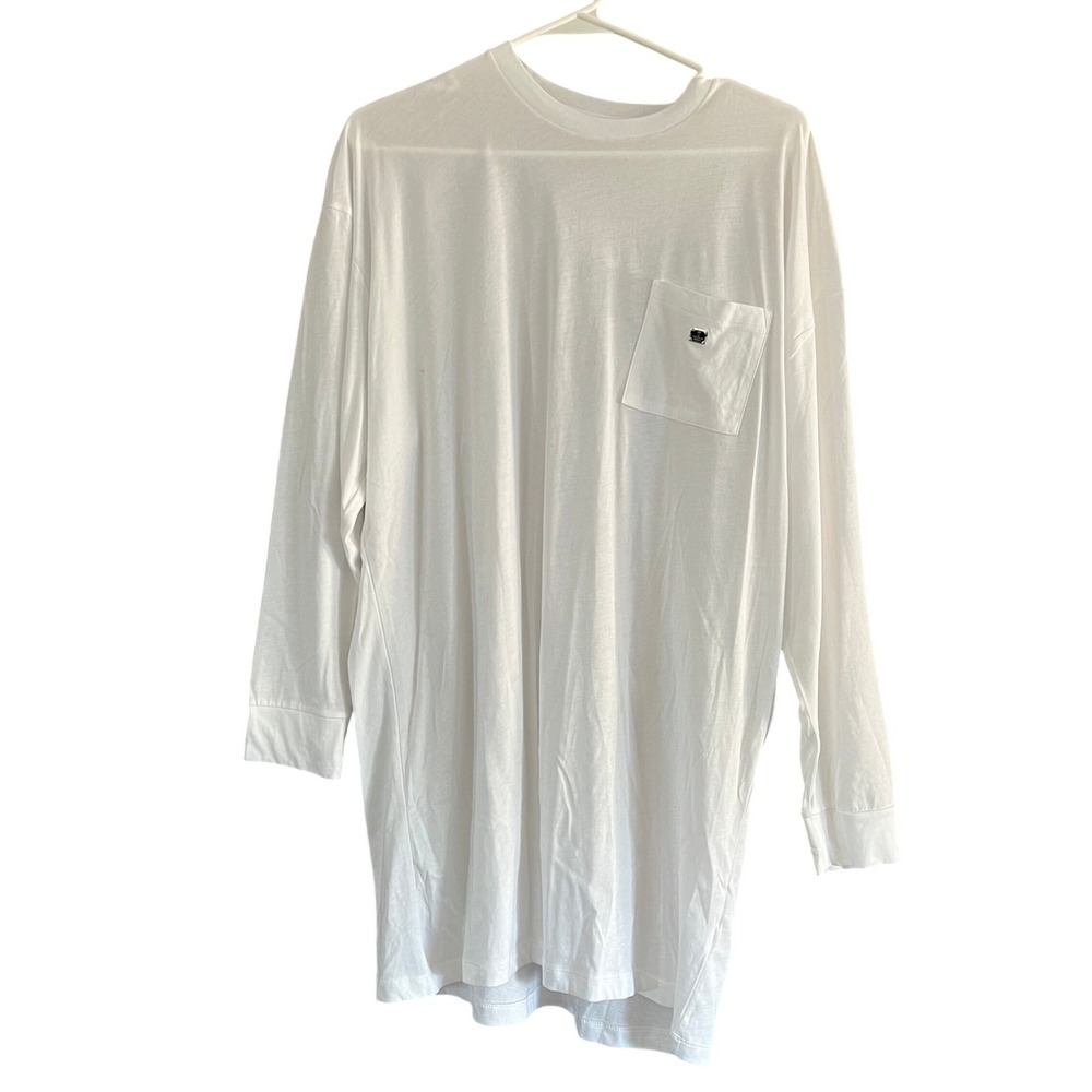 Victorias Secret White Cotton Long Sleeve Pocket Sleep Shirt Nightgown XS/S